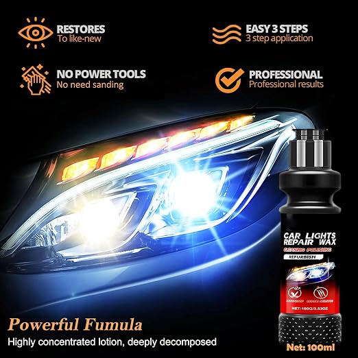 Headlight Restoration Kit, Headlight Cleaner Cream Car Detailing Kit for Car Light Cleaning & Finish Polish, Automotive Stuff Restore Yellowing Oxidation Head Light-100ml