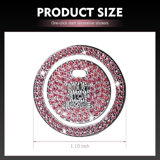 Crystal Rhinestone Car Engine Stop Decoration Ring Sticker, Sparkling Rhinestone Push Start Button Decorative Cover, Bling Interior Accessories for Women, Universal for Most Car (Pink)