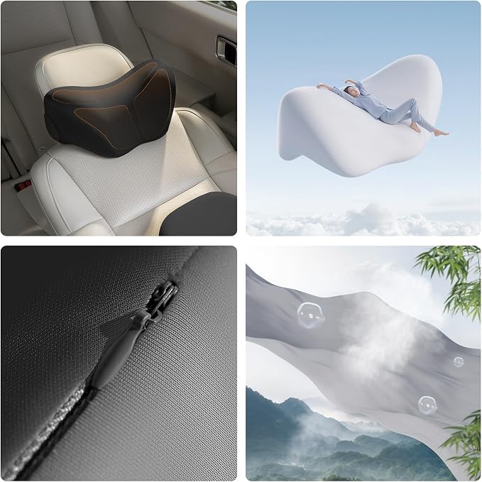 BEBAS Car Headrest Pillow, Memory Foam Neck Support Pillow for Cars - Ergonomically Designed for Long Drives, Travel & Commuting, Pain Relief with Removable & Washable Cover (Black)