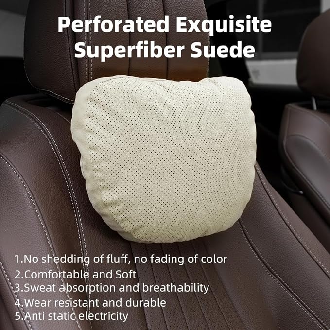 2 Pcs Car Headrest Neck Pillow for Driving,Universal Premium Suede Leather Soft and Comfortable Headrest,Two Gears of Height Adjustment Car Seat Headrest Pillow Car Interior Accessories