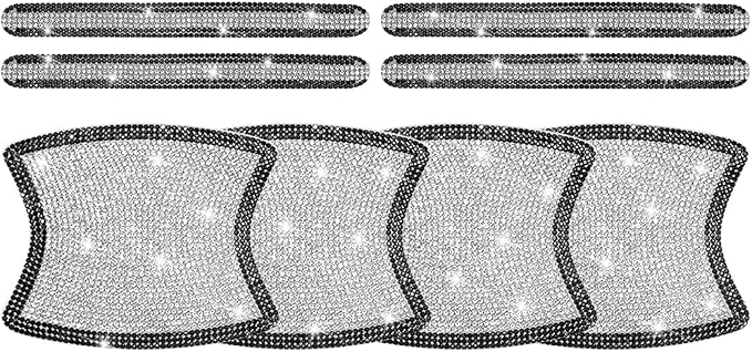 8PCS Bling Car Door Handle Protector, Crystal Rhinestone Anti-Scratch Vehicle Door Handle Bowl Stickers, Glitter Automotive Exterior Decal Accessories, Universal for Vehicles (Black/White)