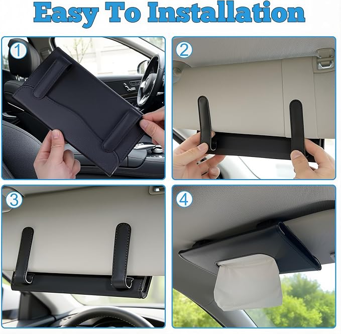 Car Tissue Holder, Car Sun Visor Napkin Box, Premium PU Leather, Auto Napkin Case, Mask Holder for Vehicle, with Tissue Refill, Interior Accessories, Beige