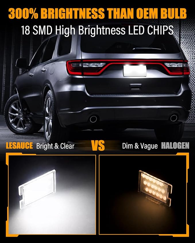 LESAUCE LED License Plate Light For 2014-2023 Dodge Durango Pickup Truck, 6000K White, 18 SMD, Tag Lamp Assembly Replacement, Plug and Play, Pack of 2
