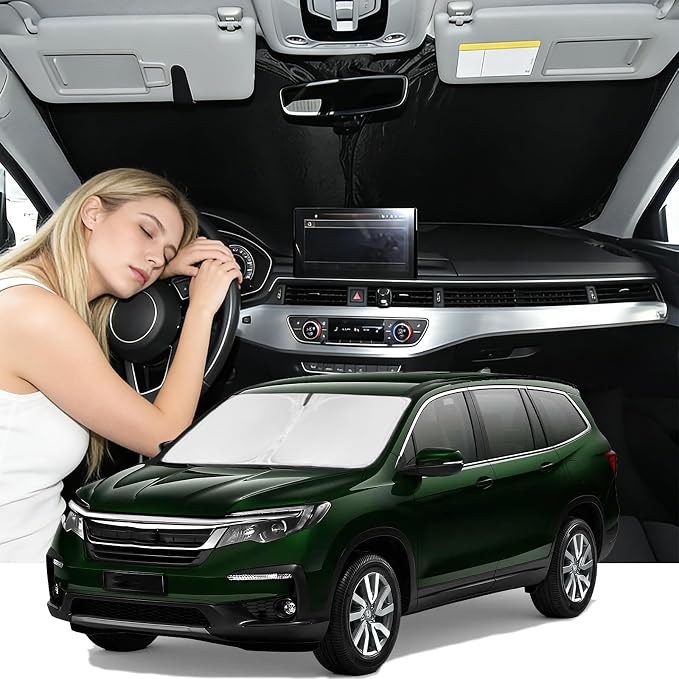 Windshield Sunshade for Honda Pilot 2009-2015 Sun Shade 4 Layers Upgrade Blocks UV Rays Custom Fit Pilot Car Window Shades Front Windshield Keep Cool Foldable Car Accessories