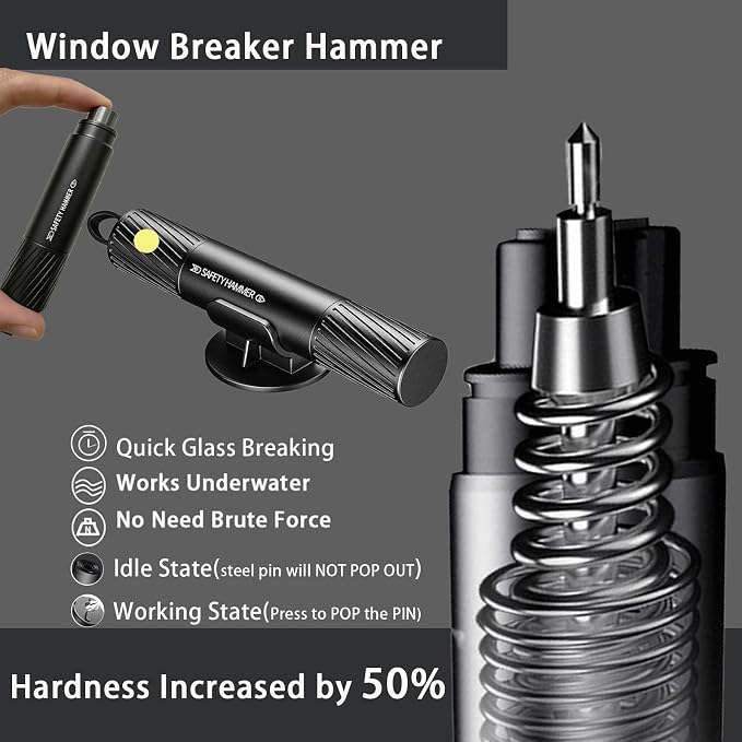 2 Pack Pink Safety Hammer, 2026 New Car Window Breaker Tool | Glass breaker & seatbelt cutter, underwater usable, practical car safety items for women, essential car emergency rescue tool