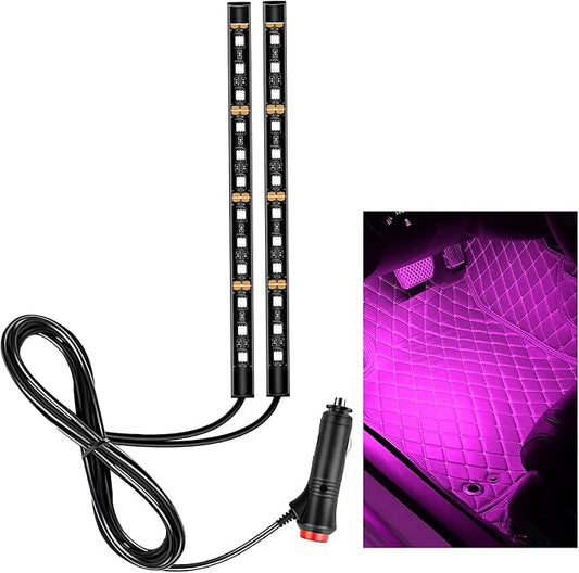 Car LED Strip Light, 12V 24 LEDs RGB Car Atmosphere Lamp with Cigarette Adapter Plug, Vehicle Under Dash Floor Ambient Night Decorative Lighting Kit (Pink Purple)