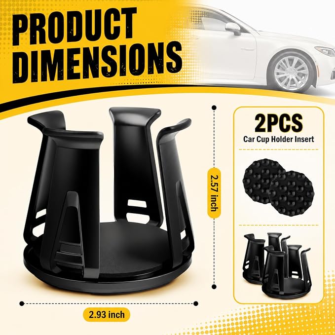 2PCS Car Cup Holder Insert,Anti-Shake Cup Holder Inserts for Car with Adaptive Clamping Arm & Suction Cups Mount,Universal Cupholder Insert for Cars Fits Most Trucks SUVs