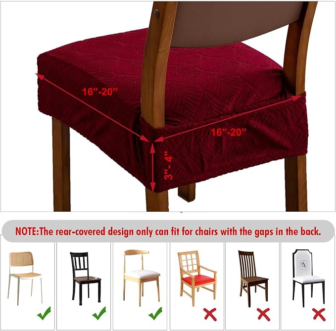 Removable Washable Dining Chair Seat Covers Set of 4,Stretch Jacquard Chair Seat Cushion Protector Slipcovers, Rear Covers