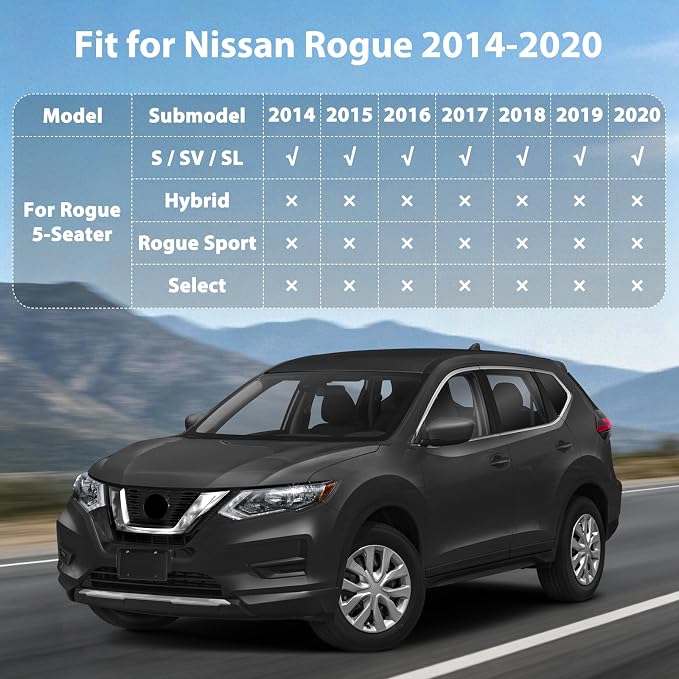 Floor Mats for 2014-2020 Nissan Rogue(Not for Sport/Hybrid/Select/7-Seater) | All Weather TPE Floor Liners Custom Fit Rogue Heavy Duty Car Mats 1st & 2nd & Trunk Mat Accessories Black