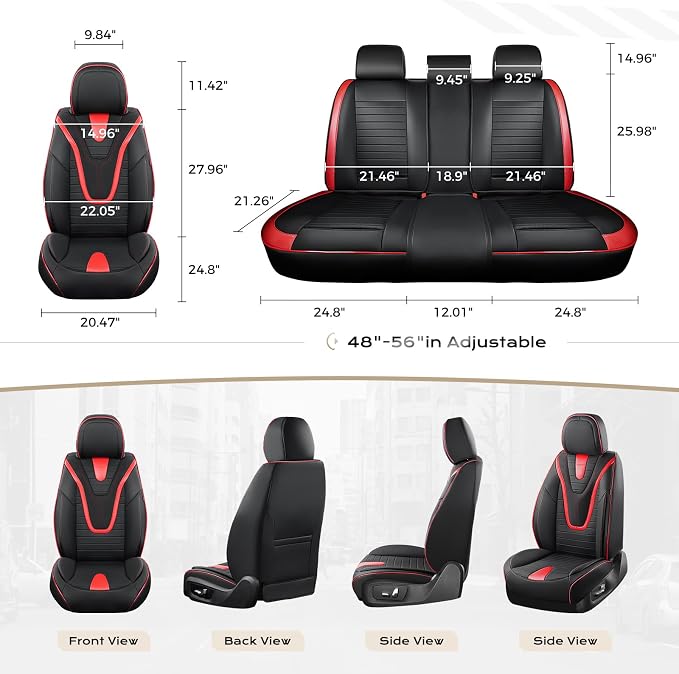 Coverado Car Seat Covers Front Seats, 2 Pack Waterproof Leather Front Seat Covers, Universal Fit for Cars SUVs Sedans,Black Redline