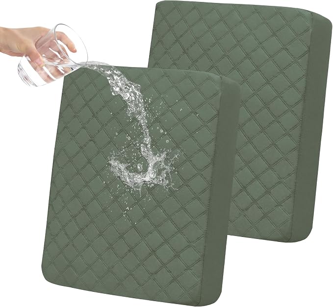Easy-Going Waterproof Couch Cushion Covers, Non-Slip Leakproof Sofa Seat Cushion Slipcovers, Quilted and Stretch Furniture Protector for Dogs, Pets (2-Piece Sofa Cushion, Grayish Green)