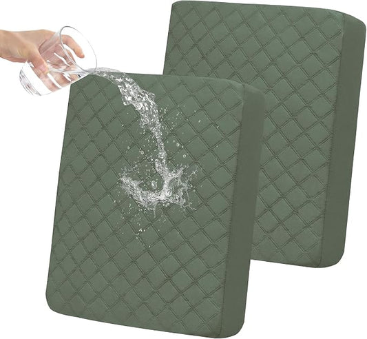 Easy-Going Waterproof Loveseat Cushion Covers, Non-Slip Leakproof Sofa Seat Cushion Slipcovers, Quilted and Stretch Furniture Protector for Dogs, Pets (2-Piece Loveseat Cushion, Grayish Green)