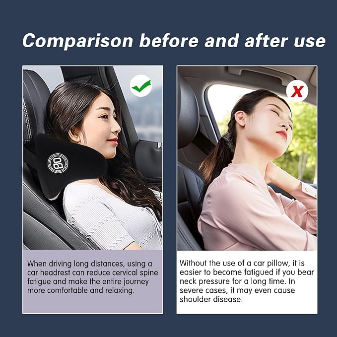 Really Cozy Car Headrest Pillow, Car Neck Pillow for Driving - Linen Gray | 100% Memory Foam and Breathable Removable Cover, Ergonomic Design - Car Pillow with Adjustable Strap for Neck Pain Relief