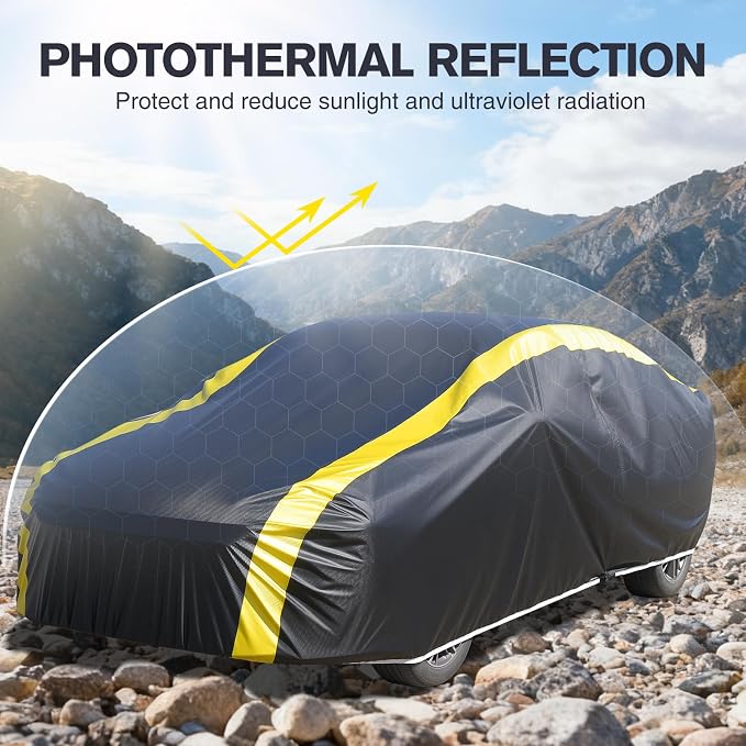 DINGHAO Car Cover Waterproof All Weather with Hot Stitching for Automobiles,6 Layers Outdoor Full Exterior Cover Sun UV Rain Snow Wind Protection Fit for 177"(177 * 69 * 59 inch) Sedan