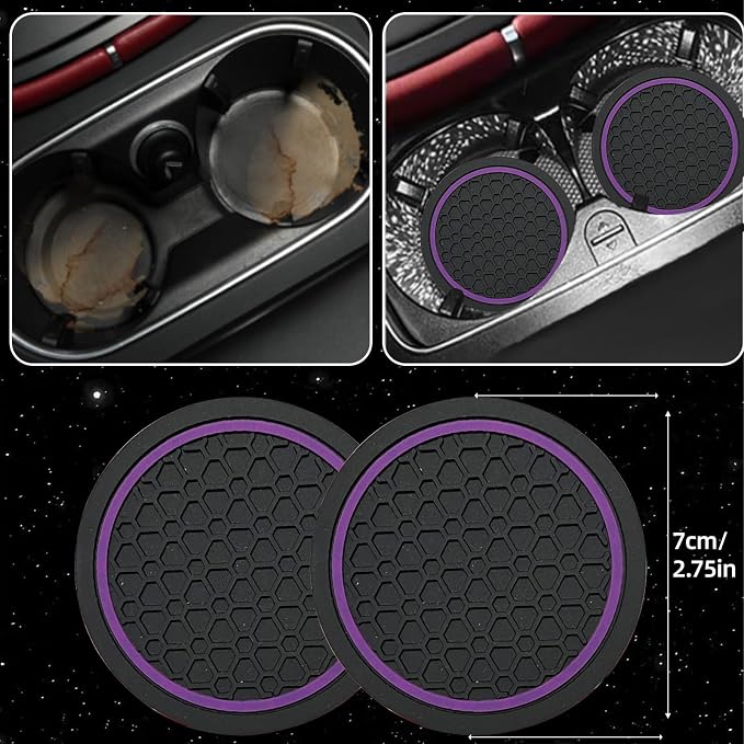 NBTEPEM 10 Pcs Car Floor Mats Full Set & Sport Leather Steering Wheel Cover 14.5-15 inch, Center Console Cover, Seat Belt Cushion, Cup Holder Coaster, Universal Automobile Interior Sets (Purple)