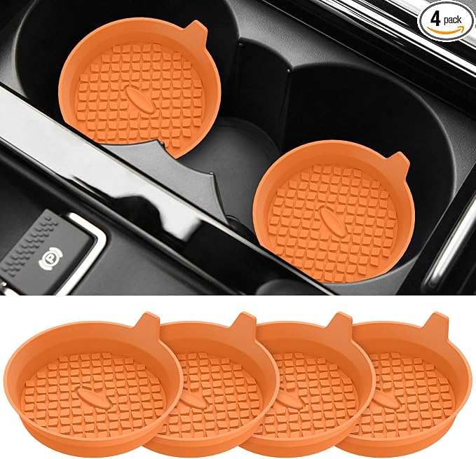 ME.FAN Car Cup Holder Coasters [4 Pack] Silicone Cups Mats, Automotive Universal Non-Slip Recessed Interior Accessories Orange