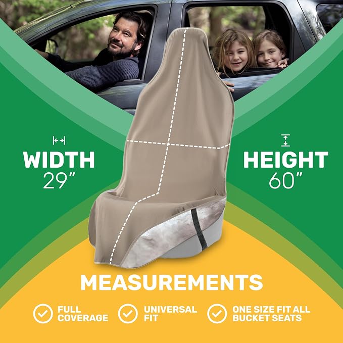 EliteSport Front Seat Cover, Universal Fit Waterproof, Sweatproof, Odor-Resistant, and Machine Washable Car Seat Protector with Non-Slip Underlayer for Pet, Travel, and Outdoor Adventure, Tan, 2Pack