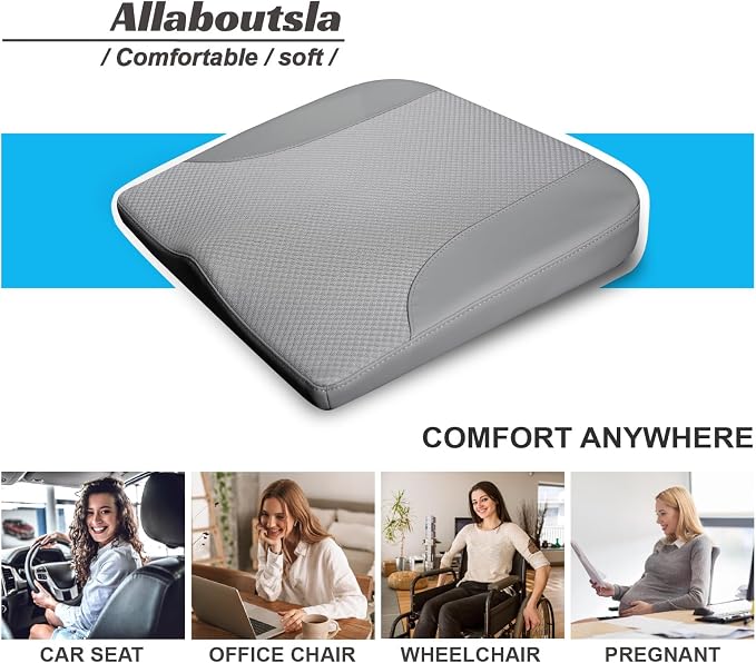 Allaboutsla Car Seat Cushion, Car Seat Cushions for Long Driving | Comfortable Memory Foam Driver Seat Cushion, Automotive Seat Cushions, Butt Pillow for Car,Truck, Office Chair, Gray