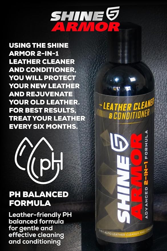 SHINE ARMOR Leather Cleaner Conditioner & Protector for Car Interior Apparel Furniture Auto Interiors Shoes Bags Purses Sofas Car Seats Steering Wheel 8 Fl Oz
