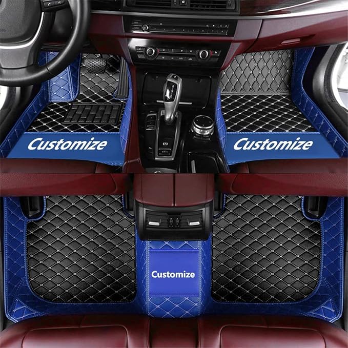 Custom Fit Car Floor Mats - Full Coverage Automotive Leather Floor Liners for Most Vehicles by MingyunSM (Black & Blue)