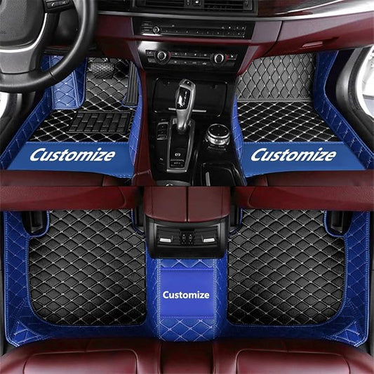 Custom Fit Car Floor Mats - Full Coverage Automotive Leather Floor Liners for Most Vehicles by MingyunSM (Black & Blue)