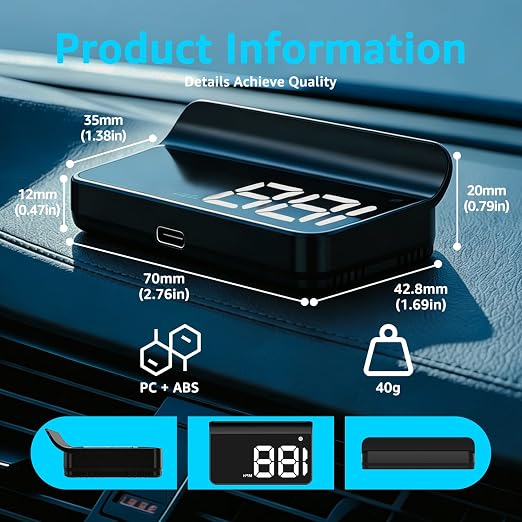 Heads up Display for Cars,Car HUD,Head up Display for Car,Digital GPS HUD Speedometer,USB Cable Plug and Play,Automatic Brightness Adjustment,Large Font Display (K1-White)