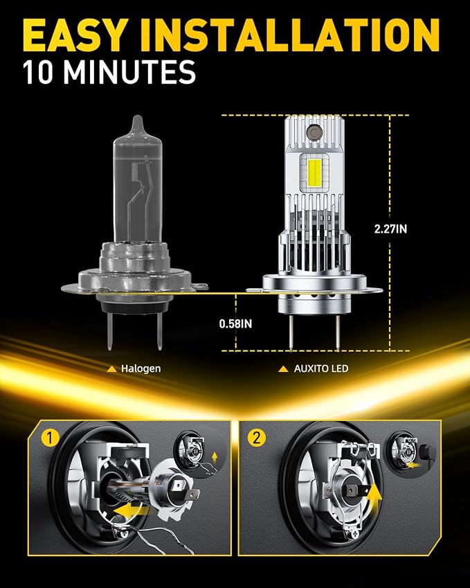 AUXITO H7 Bulb - 1000% Brighter 6500K White Illumination, Factory Halogen Size Match, Simple Plug and Play, 99% Vehicle Compatible, Pack of 2