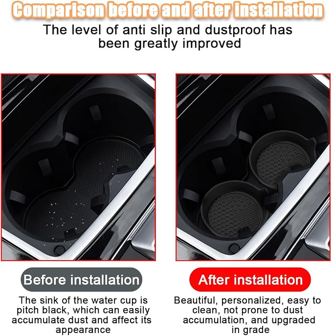 Mandark 4PCS Car Cup Holder Coaster, Silicone Anti-Slip Vehicle Insert Water Bottle Mat, Automotive Interior Insulation Drink Cup Pad Decor Accessories, Universal for SUV, Sedan, Truck (Black)
