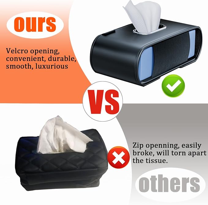 Car Tissue Holder (2Pack), Car Kleenex Holder Fits 100-160 Count | Premium PU Leather,Keep Tidy,Universal,Large tissue box,Backseat Car Napkin Holder,Tissues Dispenser for Car,Black