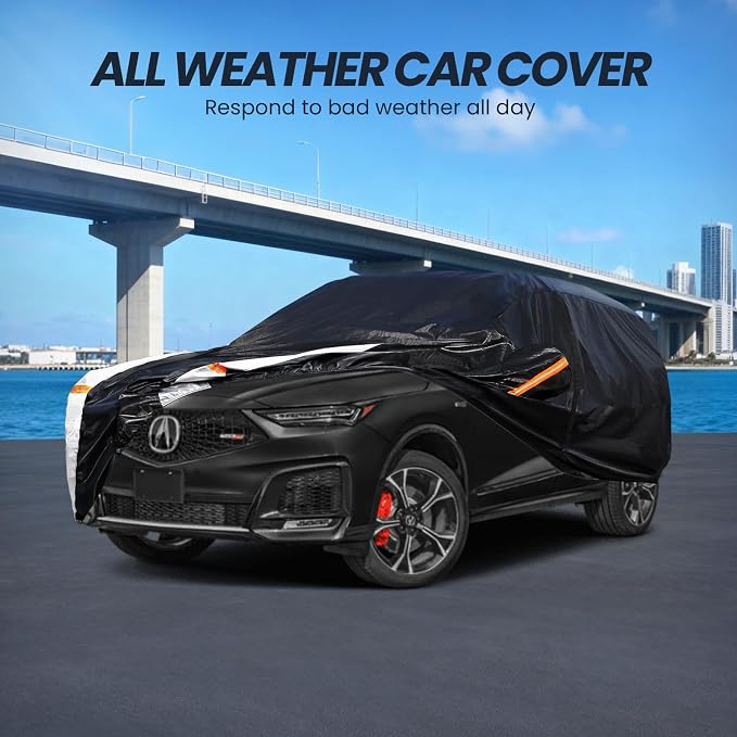 Multi-Layer Car Cover Custom Fit for Acura MDX(2007-2026), 100% Waterproof All Weather for Automobiles, Gift with Towel, Heavy Duty Car Covers for Rain Sun UV Protection with Door Zipper
