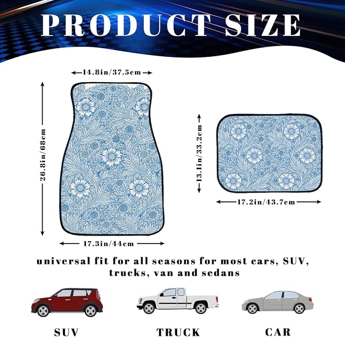 Vintage Carpet Car Floor Mats Persian Floral Blue Red Carpet Front Rear Carpets Mat Decorative Car Floor Carpets Non-Slip Auto Car Accessories Universal Fit Car Accessories for Truck