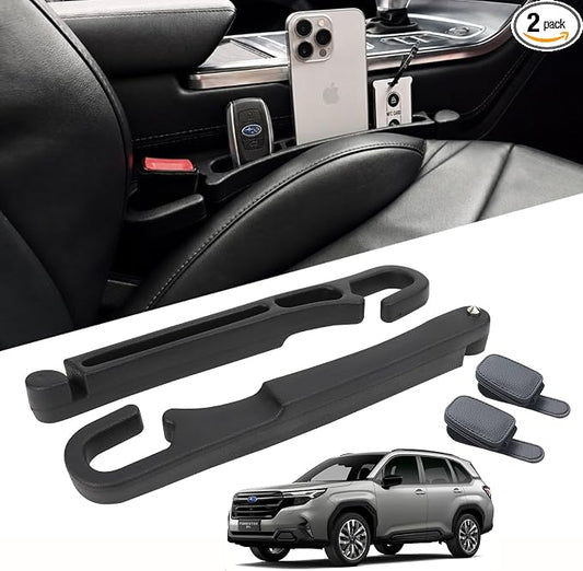 2-Pack Car Seat Gap Filler Compatible with Subaru Outback, Forester, Crosstrek, Ascent & Solterra Accessories, Seat Gap Organizer with Emergency Glass Breaker & 2 Sunglasses Holders, Black