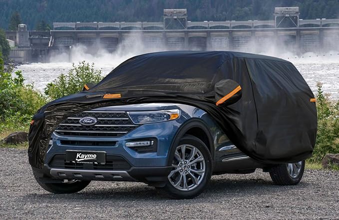 Kayme 7 Layers SUV Car Cover Custom Fit for Ford Explorer (2006-2025) Waterproof All Weather for Automobiles,Outdoor Full Cover Rain Sun UV Protection.Black