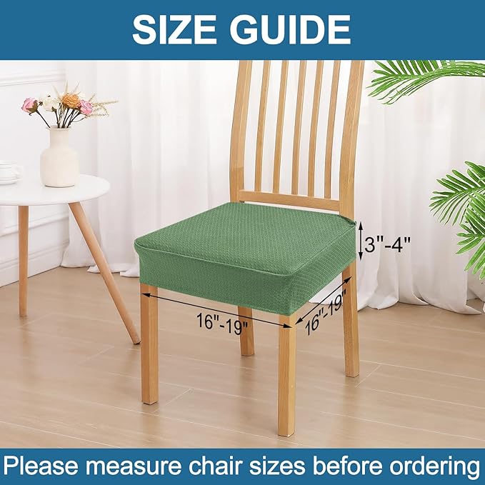 Smiry Waterproof Seat Covers for Dining Room Chairs Set of 4, Stretch Jacquard Removable Washable Chair Seat Slipcovers Protector, No Rear Covers, Green