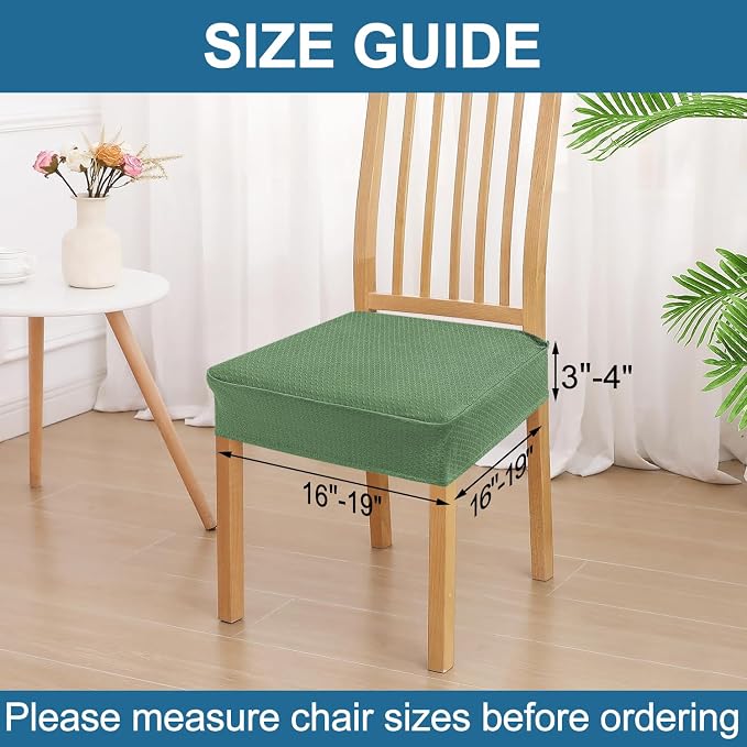 Smiry Waterproof Seat Covers for Dining Room Chairs Set of 6, Stretch Jacquard Removable Washable Chair Seat Slipcovers Protector, No Rear Covers, Green