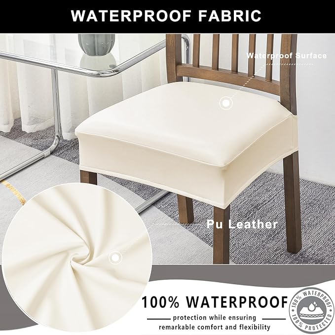 NILUOH Waterproof Seat Covers for Dining Room Chairs Set of 2, 21 Inches Pu Leather Dining Chair Cover Removable Washable Chair Protctor Cover, Rear Covers