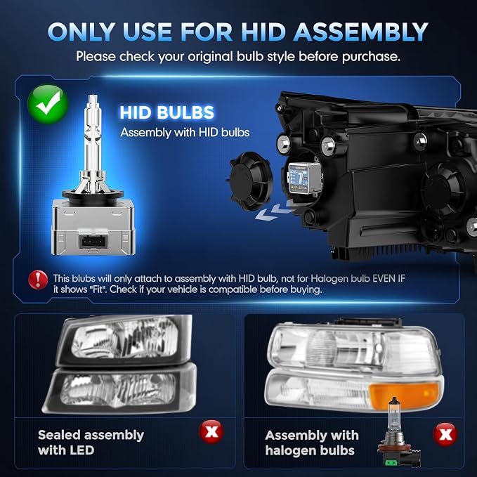 D1S Xenon HID Bulbs, 8000K White Blue 35W High/Low Beam 66144 66140 85140 85415 Replacement Bulb, Easy Installation, Pack of 2