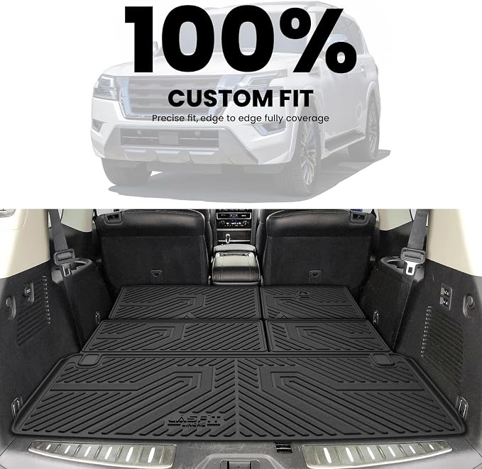 LASFIT Cargo Mat & Backrest Mats for Nissan Armada 2017-2024 / Infiniti QX80 2011-2024, All Weather TPE Custom Fit Easy Clean Durable No-Curling Trunk Mat for Armada & QX80, Black