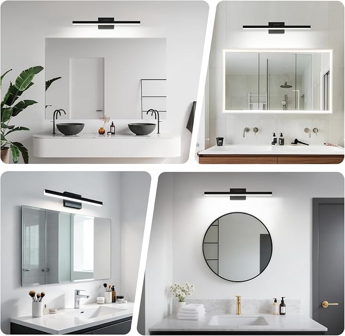 IZORRO Modern Bathroom Vanity Light 24 inch, Rotatable, 16W Dimmable Led Bathroom Light Fixture Over Mirror, Black Vanity Light Bar (Cool White 6000K)