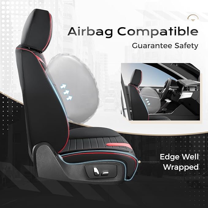Coverado Car Seat Covers Front Seats, 2 Pack Waterproof Leather Front Seat Covers, Universal Fit for Cars SUVs Sedans,Black Redline