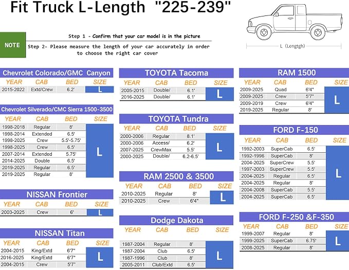 Truck Cover Waterproof All Weather, Full Outdoor Pickup Rain UV Protection Sturdy and Durable, Fit for Ford F150, Chevy Silverado, Gmc Sierra, Dodge Ram 1500 ect. (Fit Truck L-Length 225 to 239 inch)