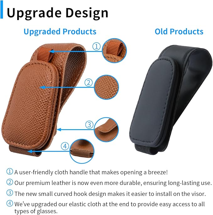 Yuoyar 2 Packs Magnetic Sunglass Holder for Car Visor (Brown) | Magnetic Interior Car Accessories