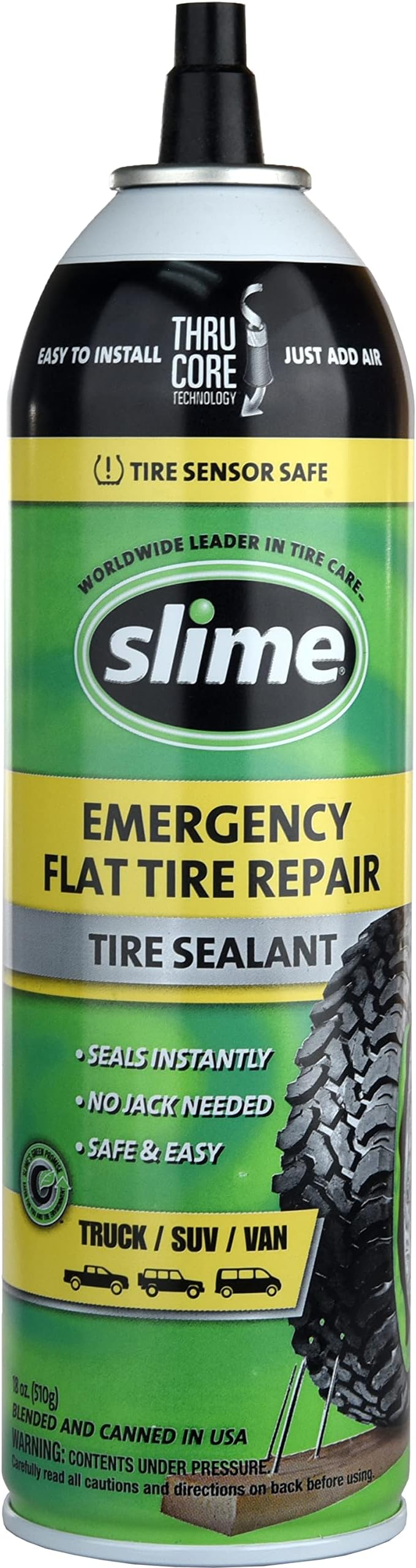 Slime 60187 Flat Tire Puncture Repair Sealant, Emergency Repair for Highway Vehicles, Suitable for Cars/Trailers, Non-Toxic, eco-Friendly, 18oz