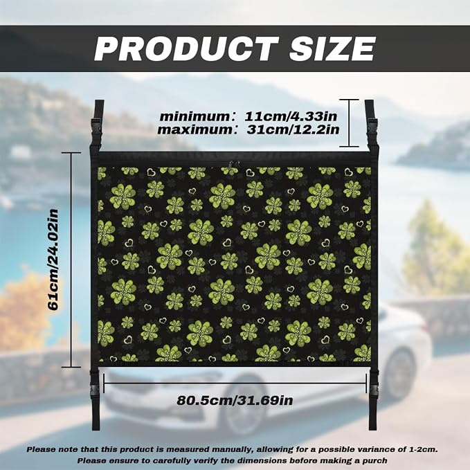 Dreaweet Clover Print Car Ceiling Cargo Net Organizer,Universal Car Pouch Mesh Ceiling Netting Storage Pocket,Car Interior Roof Cargo Net for SUV Truck Mini Van Camping Accessories