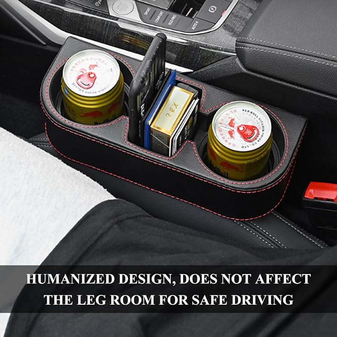 DXNQ Car Cup Holder Gap Filler Organizer, Multifunctional Auto Front Console Gap Filler with Cup Holder, Leather Extra Cup Holder Storage Box for Car Truck SUV, Car Accessories (Black)