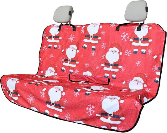 Back Seat Cover for Car Trucks Van SUV Jeep,Waterproof Rear Bench Towel Seat Covers for Dogs and Kids,Automotive Backseat Protector (Santa Claus)
