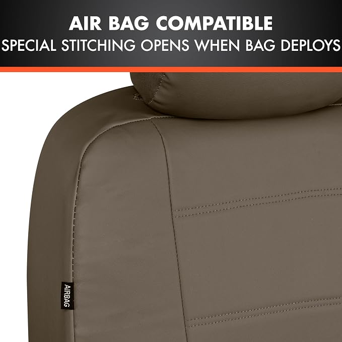 BDK 9-Piece Beige Leather Car Seat Cover Full Set, Front Seat Cover and Rear Bench Seat Cover, Universal Fit Car Seat Covers for Cars Trucks SUVs Vans, Complete Full Coverage Protection For Vehicles