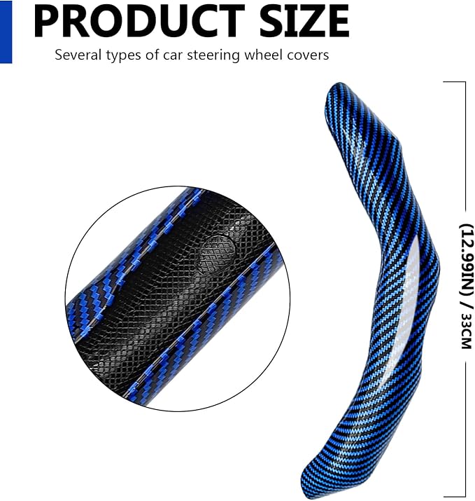 2Pcs Carbon Fiber Steering Wheel Cover, Cool Irregular Shape Grip & Anti-Slip Lining Segmented Design Steering Wheel Protector for Car Interior Accessory, Stylish & Sporty (Blue)