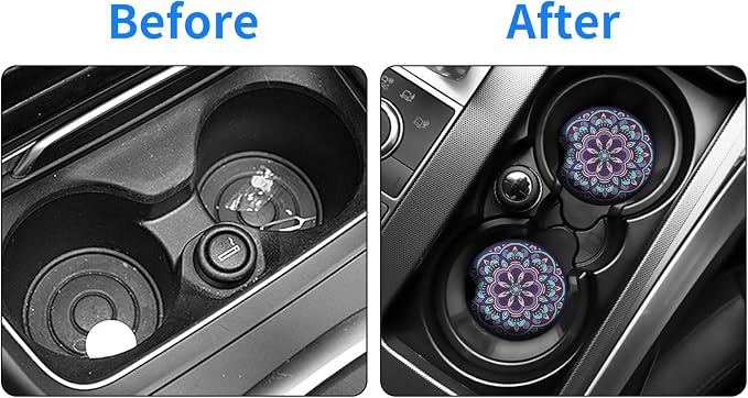 tifanso 2PCS Mandala Non-Slip Car Cup Holder Coasters for Women | Universal Fit for Standard Cup Holders, Easy to Clean & Remove, Adorable Floral Decor, Ideal Gift for Girls & Car Lovers