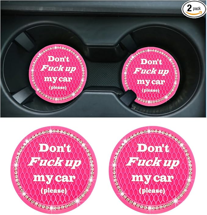 2 PCS Bling Car Cup Coaster, 2.75 Inch Anti-Slip Cup Holder Insert Coasters, Crystal Rhinestone Auto Drink Car Cup Mat for Women Girls, Universal Interior Car Accessories (Rose Red)